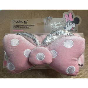 Minnie Mouse Plushie Spa Headband Silver Sequin Ears and Signature Bow